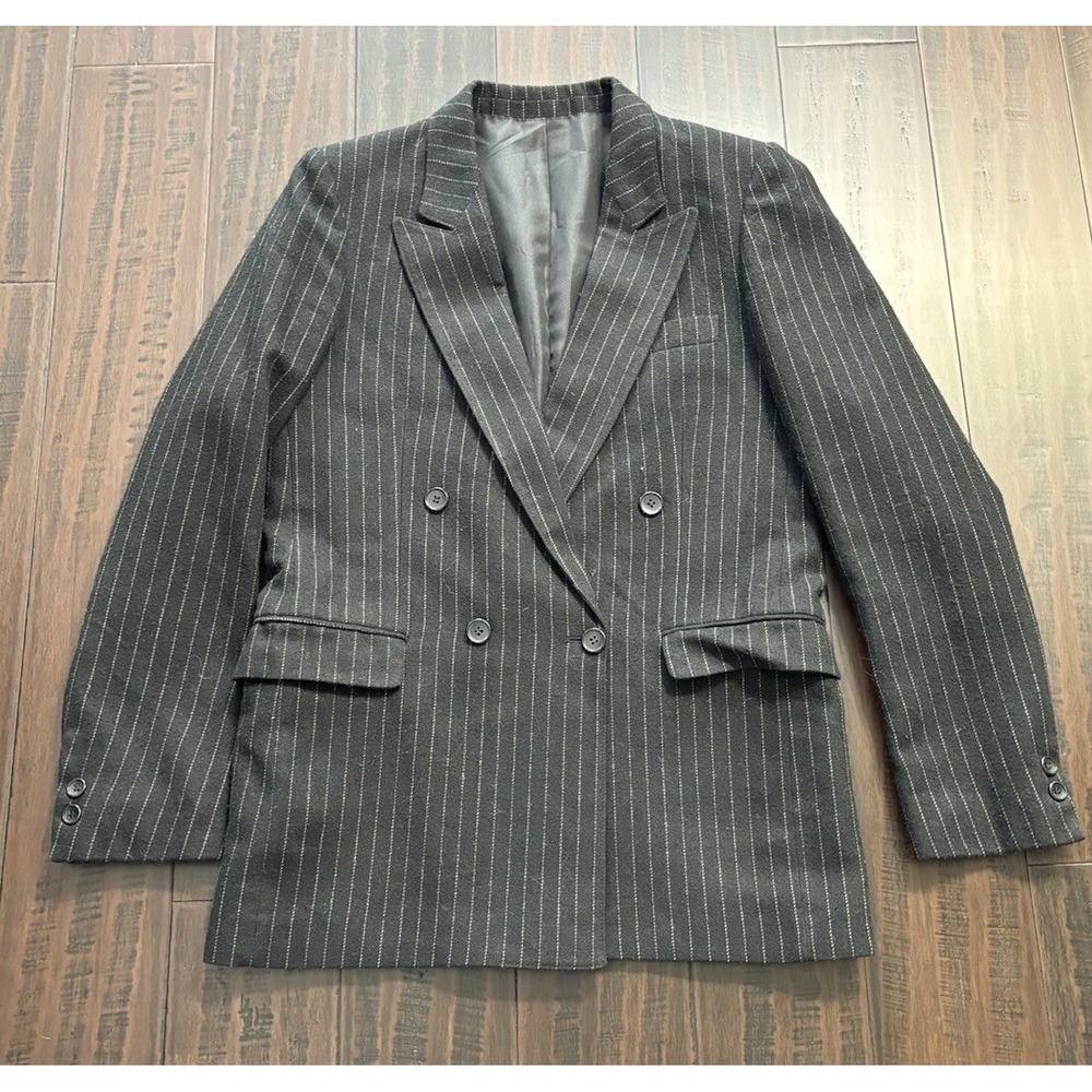 Dan-Cle Paris Blazer Womens **M Black Pin Striped Wool Blend Mobster Vintage Y2K